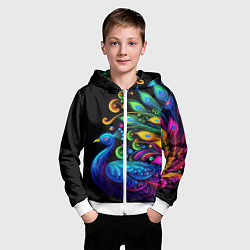 Толстовка на молнии детская Neon peacock - art, цвет: 3D-белый — фото 2