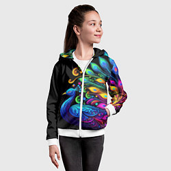 Толстовка на молнии детская Neon peacock - art, цвет: 3D-белый — фото 2