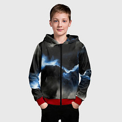 Толстовка на молнии детская Синий разлом на черной плите текстура, цвет: 3D-красный — фото 2