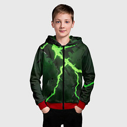 Толстовка на молнии детская Зеленая неоновая молния, цвет: 3D-красный — фото 2