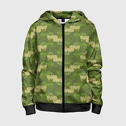 Толстовка на молнии детская Зеленый камуфляж, цвет: 3D-черный