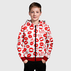 Толстовка на молнии детская Губы и сердца, цвет: 3D-красный — фото 2