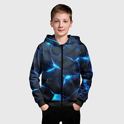 Толстовка на молнии детская Неоновый синий свет из плит, цвет: 3D-черный — фото 2