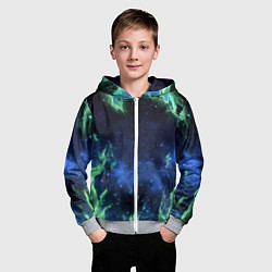 Толстовка на молнии детская Зеленые языки пламени, цвет: 3D-меланж — фото 2