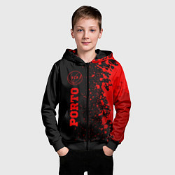 Толстовка на молнии детская Porto - red gradient по-вертикали, цвет: 3D-черный — фото 2