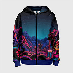 Толстовка на молнии детская Psychedelic music art, цвет: 3D-синий