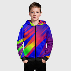 Толстовка на молнии детская Красно-синий с полосами градиент, цвет: 3D-черный — фото 2