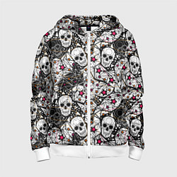 Толстовка на молнии детская Черепа и красные звезды, цвет: 3D-белый