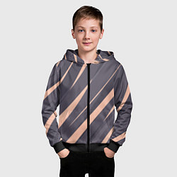 Толстовка на молнии детская Перламутровый серый полосы, цвет: 3D-черный — фото 2