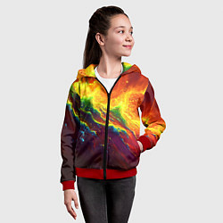 Толстовка на молнии детская Абстрактные волны с огнем, цвет: 3D-красный — фото 2