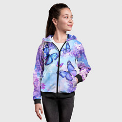 Толстовка на молнии детская Бабочки и сирень - нежная голубая живопись, цвет: 3D-черный — фото 2