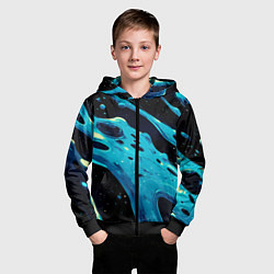 Толстовка на молнии детская Синие волны краски на черном, цвет: 3D-черный — фото 2