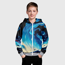 Толстовка на молнии детская Бело-синее пламя из абстрактных красок, цвет: 3D-меланж — фото 2