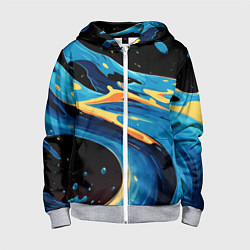Толстовка на молнии детская Синяя волна из красок, цвет: 3D-меланж