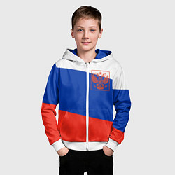 Толстовка на молнии детская Россия флаг с гербом, цвет: 3D-белый — фото 2