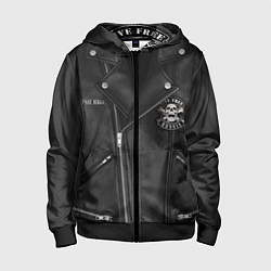 Толстовка на молнии детская Косуха байкерская с нашивками, цвет: 3D-черный