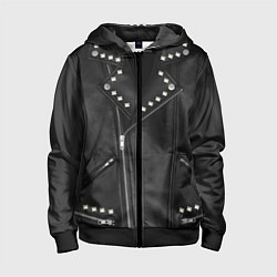Толстовка на молнии детская Кожаная косуха с клепками, цвет: 3D-черный