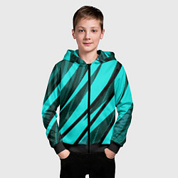 Толстовка на молнии детская Неоновый голубой с чёрным абстракция с полосами, цвет: 3D-черный — фото 2