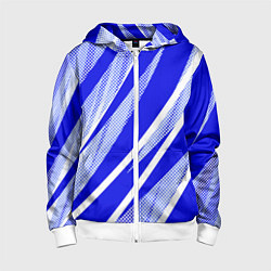 Толстовка на молнии детская Абстрактный синий полосатый, цвет: 3D-белый