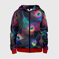 Толстовка на молнии детская Павлиньи перья - разные оттенки, цвет: 3D-красный