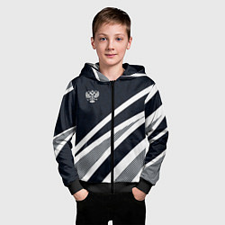 Толстовка на молнии детская Герб России тёмно-синий с белым, цвет: 3D-черный — фото 2