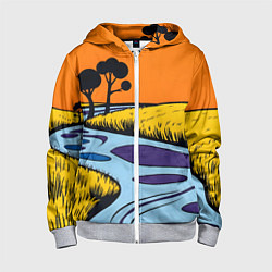 Толстовка на молнии детская Пейзаж с фантастической природой, цвет: 3D-меланж