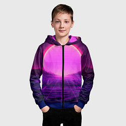 Толстовка на молнии детская Синтвейв ретровейв неоновый узор и солнце, цвет: 3D-синий — фото 2
