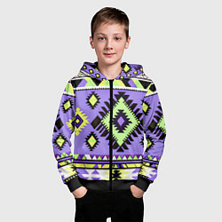 Толстовка на молнии детская Геометрический сиренево желтый орнамент ацтеков, цвет: 3D-черный — фото 2