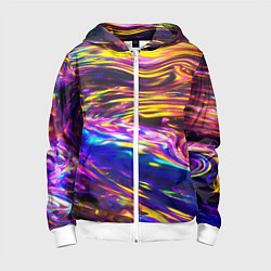 Толстовка на молнии детская Неоновые полосы текстура, цвет: 3D-белый