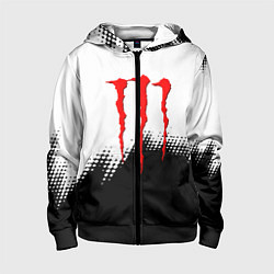 Толстовка на молнии детская Monster energy чёрно белые краски, цвет: 3D-черный