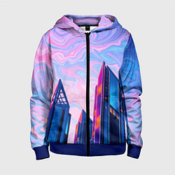 Толстовка на молнии детская Абстракция с небоскребами, цвет: 3D-синий