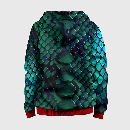 Детская толстовка на молнии Бирюзовая змеиная кожа / 3D-Красный – фото 2