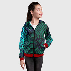 Толстовка на молнии детская Бирюзовая змеиная кожа, цвет: 3D-красный — фото 2