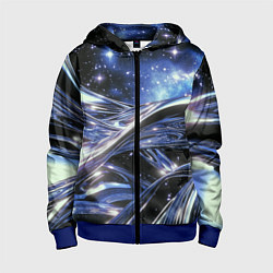 Толстовка на молнии детская Закрученные линии и звезды - космическая абстракци, цвет: 3D-синий