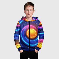 Толстовка на молнии детская Оранжевый круг и голубые линии текстура, цвет: 3D-синий — фото 2