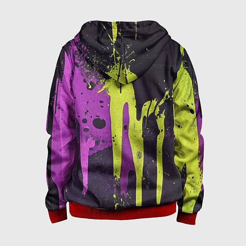 Детская толстовка на молнии Желтая и фиолетовая краска на черном / 3D-Красный – фото 2