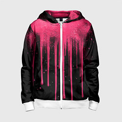 Детская толстовка на молнии Розовые брызги и краска на черном