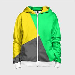 Толстовка на молнии детская Жёлто-серо-зелёный трёхцветный, цвет: 3D-белый