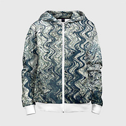 Толстовка на молнии детская Бело-синий искажённые абстрактные линии, цвет: 3D-белый