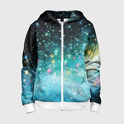 Толстовка на молнии детская Бирюзовые блестки фон, цвет: 3D-белый