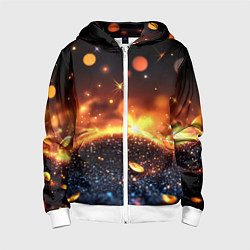 Толстовка на молнии детская Оранжевое боке на черном, цвет: 3D-белый