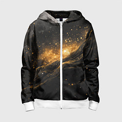 Толстовка на молнии детская Золотистое сияние на черной текстуре, цвет: 3D-белый