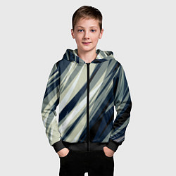 Толстовка на молнии детская Синий с оливковым диагональные полосы, цвет: 3D-черный — фото 2