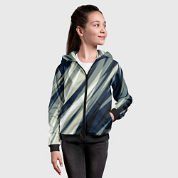 Толстовка на молнии детская Синий с оливковым диагональные полосы, цвет: 3D-черный — фото 2