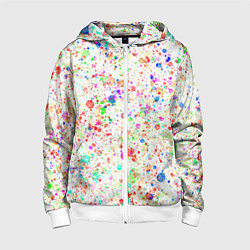 Толстовка на молнии детская Белый с разноцветными брызгами, цвет: 3D-белый