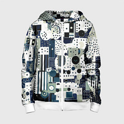 Детская толстовка на молнии Чёрно-белый с синий абстракция фигуры точки
