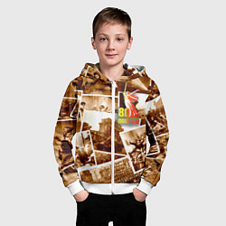 Толстовка на молнии детская Победа 80 лет коллаж, цвет: 3D-белый — фото 2