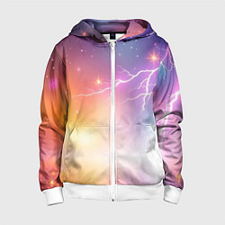 Толстовка на молнии детская Магический фон с молниями и звездами, цвет: 3D-белый