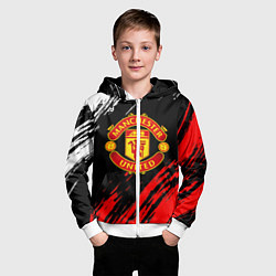 Толстовка на молнии детская Манчестер юнайтед краски текстура, цвет: 3D-белый — фото 2