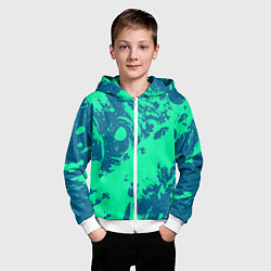 Толстовка на молнии детская Сине-зелёный абстракция краски, цвет: 3D-белый — фото 2